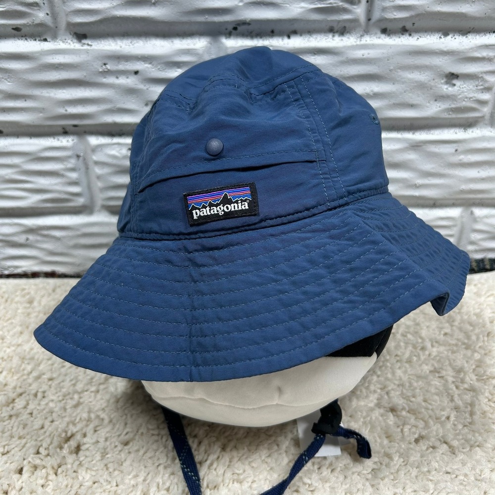 Patagonia Mickledore Bucket Hat Small Blue Sun Hat Adjustable Chin Strap Logo